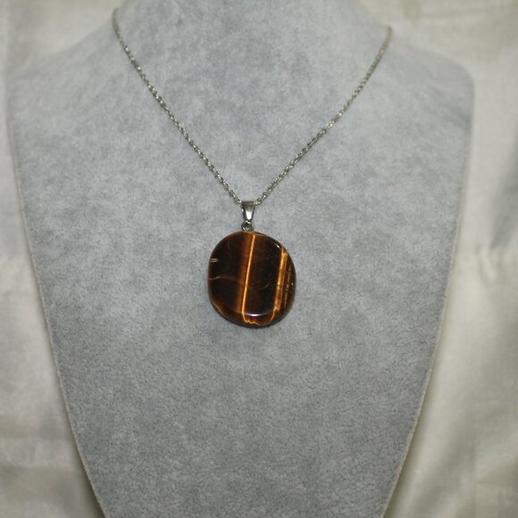 Jewelry - Tiger’s Eye Polished Stone Pendant Necklace – Natural Brown Gem Charm